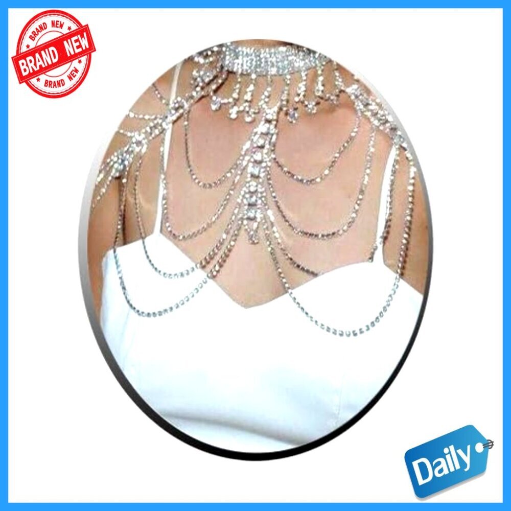 Rhinestone Shoulder Necklace Body Chain Wedding Bridal Crystal Tassel Harness